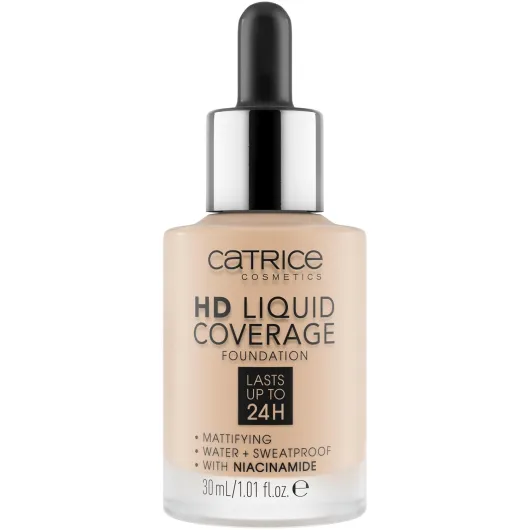 Catrice - HD Liquid Coverage Foundation - 24H Wear, Matte Finish, High Coverage, Waterproof Formula with Niacinamide - Vegan & Cruelty Free (010 - Light Beige) 1.01 Fl Oz (Pack of 1) 010 - Light Beige