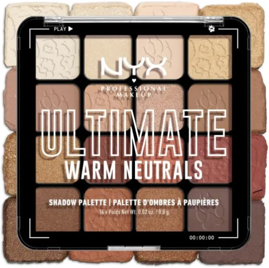 Palette de Fards à Paupières Ultimate Shadow, 16 couleurs, Finition Intense et Longue Durée, Formule Vegan Sans Ingrédients d'Origine Animale ou Dérivé, Warm Neutrals