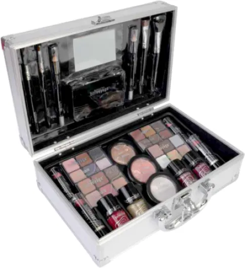 , Coffret Maquillage Femme 43 Pièces, Inclut Rouge à Lèvres, Ombres à Paupières, Blush, Vernis à Ongles, et Miroir, Mallette Métallique Portable et Légère, Bon Voyage