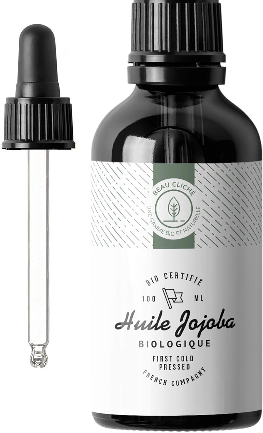 100ml huile de Jojoba Bio, Pressée à froid, Pure - Soin 100% Naturel pour Peau, Cheveux, Barbe - Bouteille en verre - Embouteillée en France 100 ml (Lot de 1)