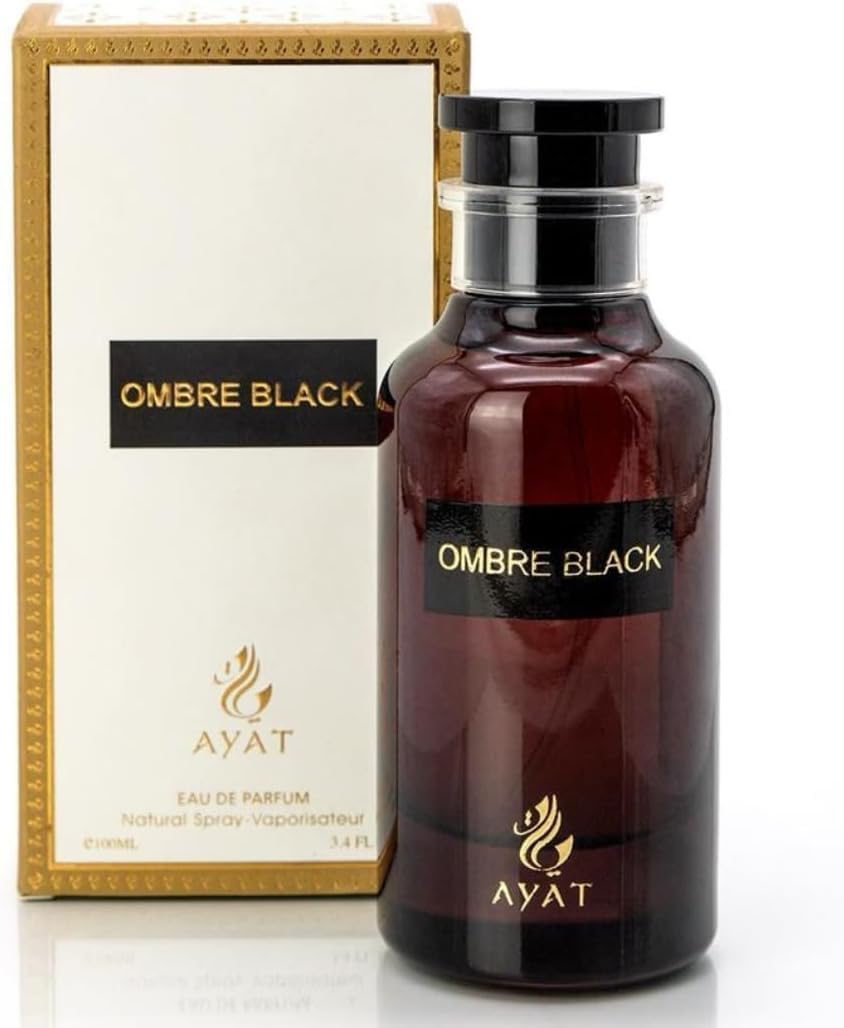 Eau de Parfum OMBRE BLACK 100 ml aux Notes de Bois d'Oud, Encens & Framboise – Arabian Parfum Oriental de Dubaï pour Homme & Femme – Cadeau Parfait – Flacon Élégant Conçu aux Émirats