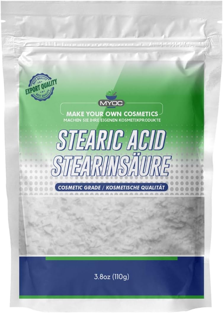 Poudre d'acide stéarique blanc (110 g) de qualité cosmétique, savon, crème, lotion, détergent, crème à raser, shampooing, conservateur, lisseur, épaississant 110 g (Lot de 1)