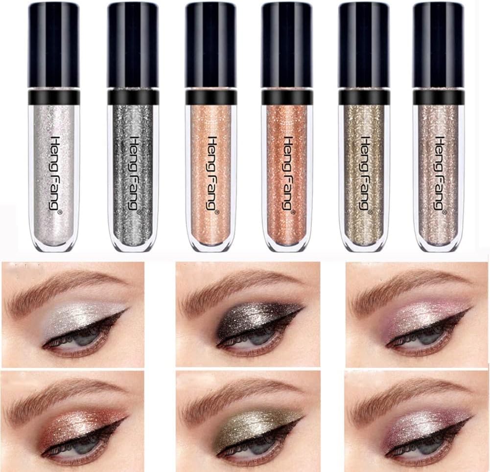 6PCS Fard à Paupières Liquide,Fard à Paupières paillette Scintillant, Métallique Effet Longue Durée Imperméable Crayon Brillant Maquillage des Yeux (6PCS) 115 g (Lot de 1)