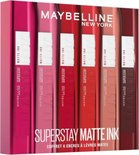 New York - Coffret Exclusif de 6 Rouges à Lèvres Liquides Longue Tenue - Superstay Matte Ink - Teintes: Lover (15)/Seductress (65)/Artist (120)/Dancer (118)/Pioneer (20)/Voyager (50)