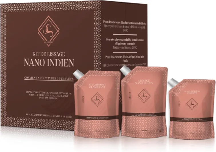 Kit lissage bresilien premium - Nouvelle formule lissage nano indien sans formol - A base d'huile - Favorise la pousse - Tenue longue durée - Traitement lissage professionnel à domicile .