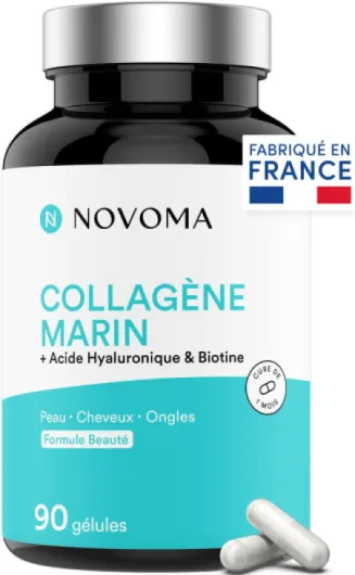 Collagène Marin + Acide Hyaluronique, 1000 mg de Collagene Pur Hydrolysé Type 1 & 3, Avec Vitamine C, Zinc et Biotine, Beauté de la Peau, Cheveux et Ongles, 90 gélules Blanc/Turquoise 90 unité (Lot de 1)