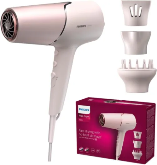 Sèche-cheveux Série 5000 avec technologie ThermoShield, diffuseur de volume et concentrateurs de 9 mm et 11 mm, couleur pêche nacrée (modèle BHD530/20) [NOUVEAU] 5000 Pearl Peach avec buse coiffante, diffuseur de volume