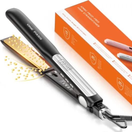 Lisseur Cheveux avec Plaques en Titane Lisse, Fer a Lisser Négatifs Ions Protect, 20S Chauffe Rapide, Écran LCD, Voltage Universel, Lisseur Boucleur Cheveux 2 en 1（Noir） Lisseur Cheveux 2 en 1 Noir Mat