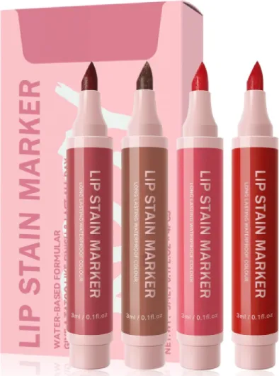 Colour Lip Marker-4Pcs Encre à Lèvres Liquide Mate, Waterproof No Transfert Rouge à lèvres,Tenue Longue Durée,Haut pigmenté,Feutre À Lèvres Sans Transfert pour Femmes,Effet Tatouage Naturel
