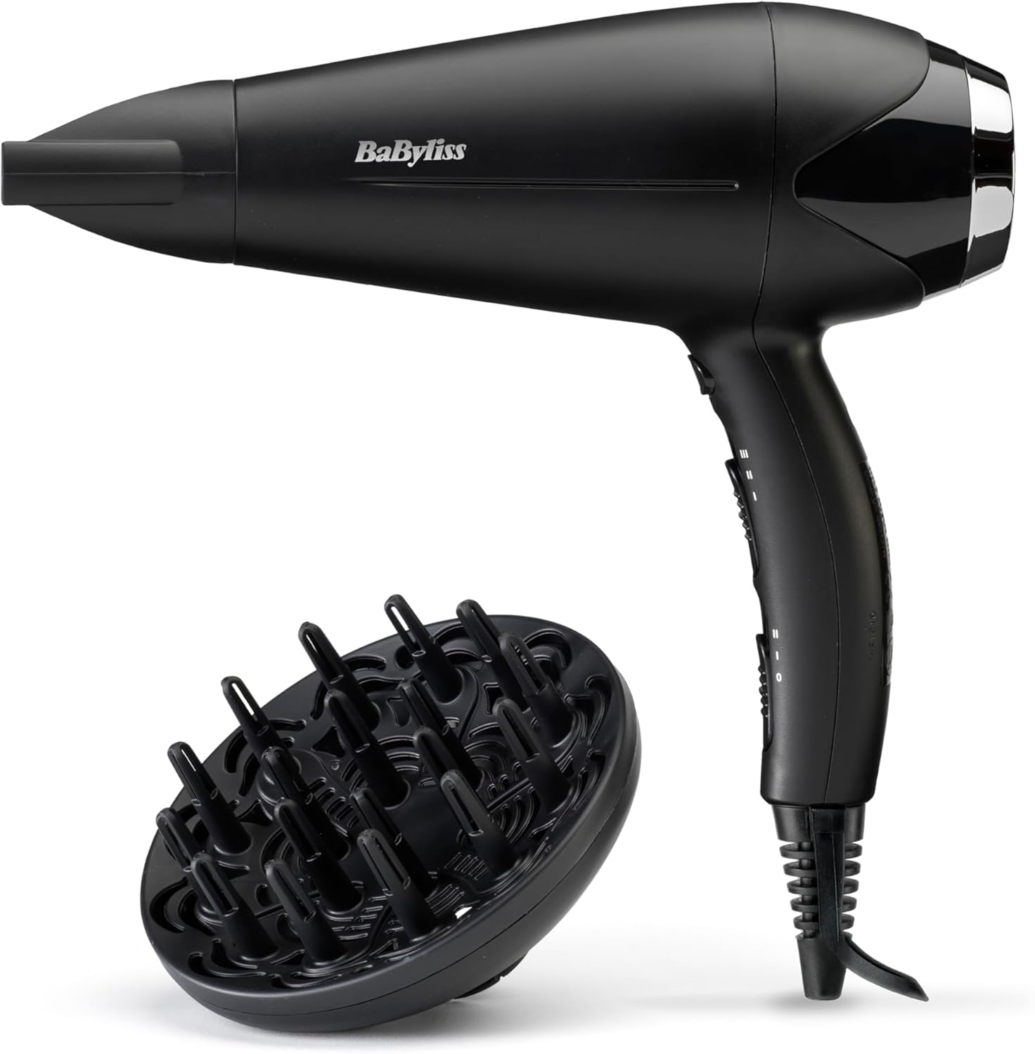 BaByliss Sèche-cheveux Turbo Smooth - Sèche-cheveux puissant de 2200W, Diffuseur large, Technologie ionique anti-frisottis, 3 réglages de température et 2 réglages de vitesse, noir, D572DE