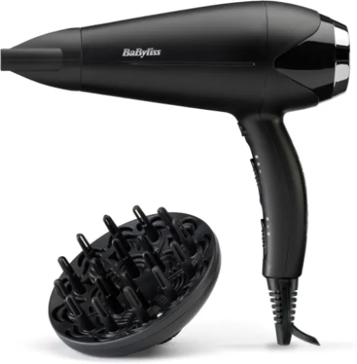 BaByliss Sèche-cheveux Turbo Smooth - Sèche-cheveux puissant de 2200W, Diffuseur large, Technologie ionique anti-frisottis, 3 réglages de température et 2 réglages de vitesse, noir, D572DE