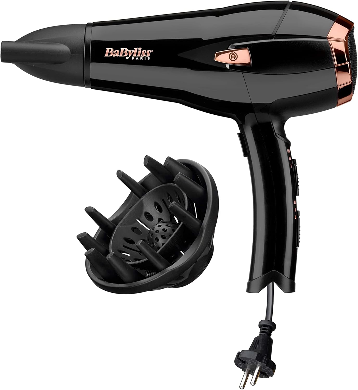 BaByliss Sèche-cheveux Cordkeeper - Sèche-cheveux puissant de 2000W avec 1,65m cordon rétractable, Technologie ionique anti-frisottis, 3 réglages de température et 2 réglages de vitesse, Noir, D373E Unique