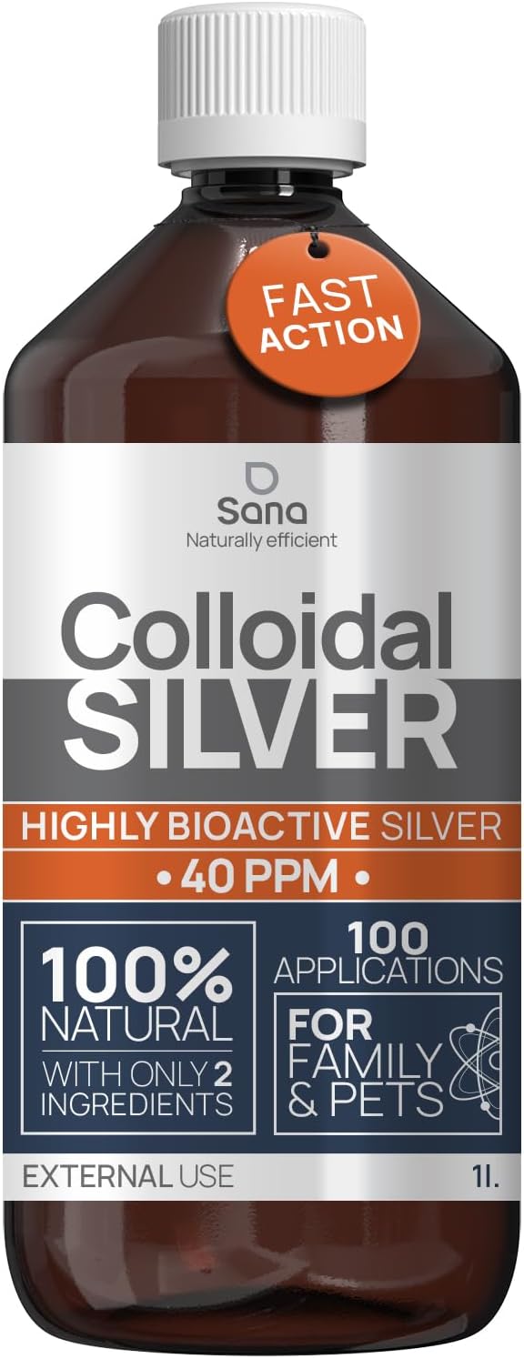 Argent Colloïdal 40 PPM 1000 ml - Supérieur au 15ppm & 20ppm - Oligo élément bio disponible - Liquide 100% Naturel - Pour famille & Animaux 1 l (Lot de 1)