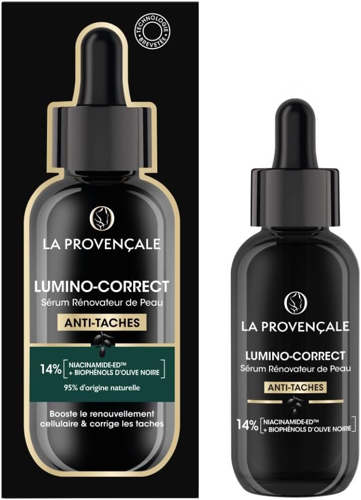 Lumino-Correct - Sérum Rénovateur de Peau - Anti-taches & Éclat - Biophénols d'Olive noire & Niacinamide - Toutes carnations - Efficacité Prouvée - 30 ml