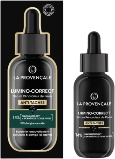 Lumino-Correct - Sérum Rénovateur de Peau - Anti-taches & Éclat - Biophénols d'Olive noire & Niacinamide - Toutes carnations - Efficacité Prouvée - 30 ml