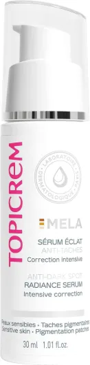 Mela, Sérum Éclat Anti-Taches - Hydrate 24h, Unifie et Ravive le Teint, Corrige et Prévient l’Apparition des Taches - Soin du Visage pour Peaux Sensibles - 30 ml