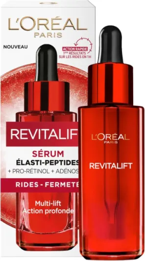 L'Oréal Paris - Sérum Visage Anti-Âge Action Rapide - Soin Anti-Rides, Extra-Fermeté & Tonifiant - Enrichi à l'Adénosine & en Fibrelastyl - Tous Types de Peaux - Revitalift - 30 mL Sérum Hydratant Multi Régénérant