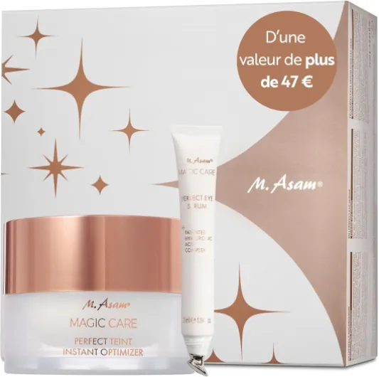 M - Asam MAGIC CARE Perfect Eye Serum (25 ml) & Perfect Teint (30 ml) – Coffret Soin Femme Anti-Rides Avec Crème Visage & Sérum Visage, Soin Anti-âge, Idée de Cadeau de Noël Perfect Eye Serum & Perfect Teint