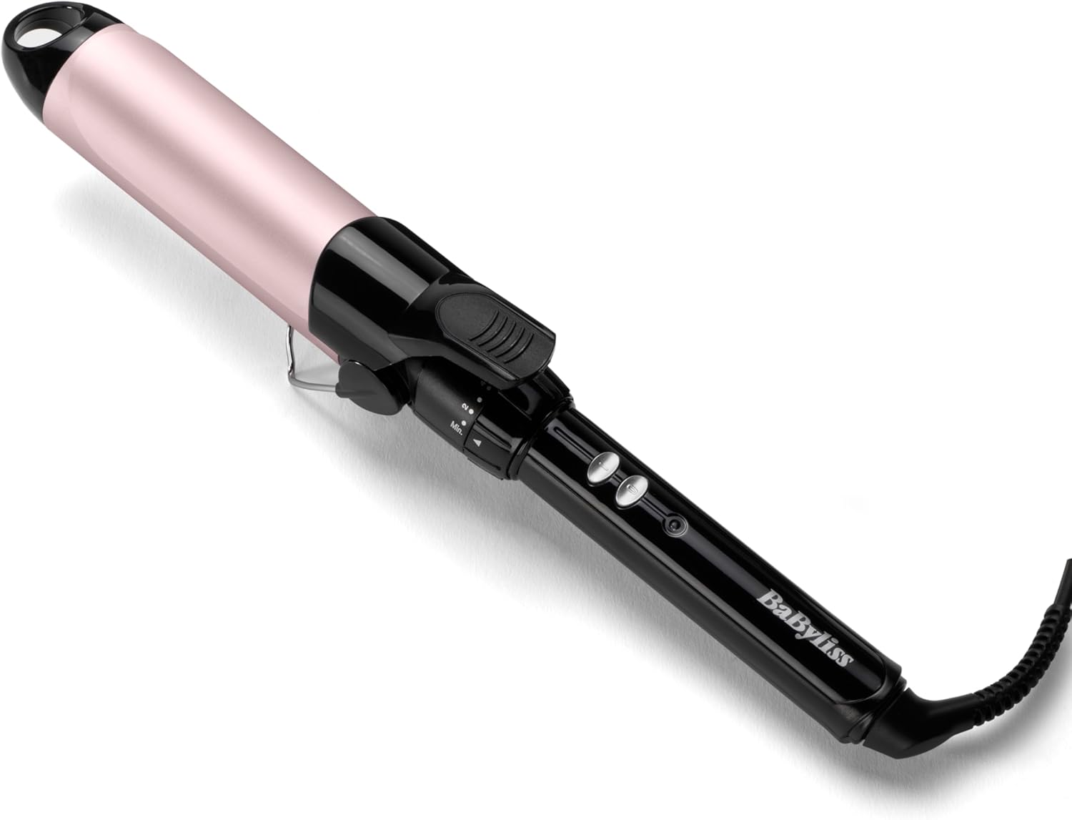 Boucleur à pince de 38mm - Cylindre Satin Touch, 10 réglages de température, boucleur professionnel avec support de sécurité intégré, Noir et rose, C338E