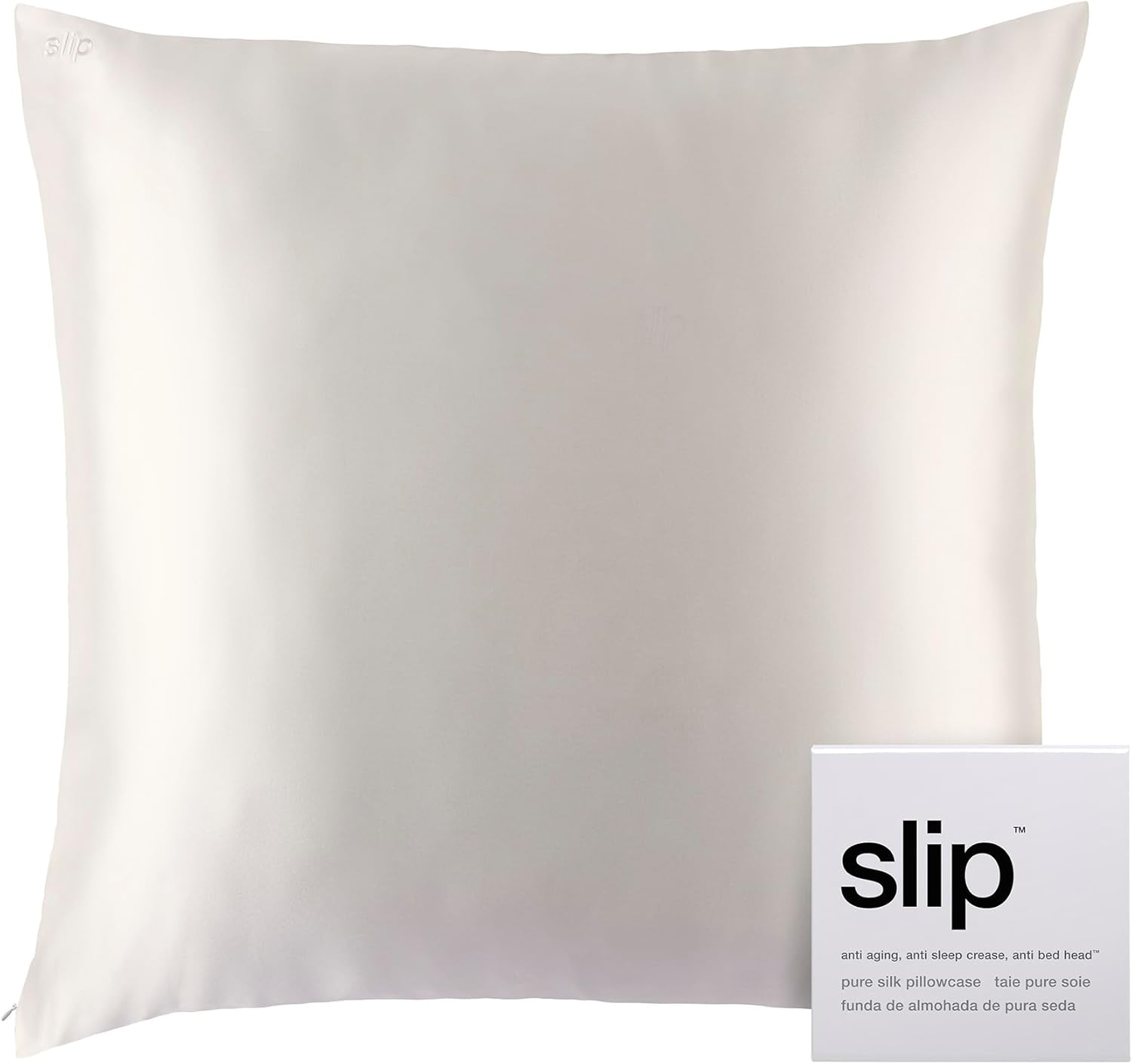 Silk Zippered Euro Pillowcase – 100% Pure Mulberry Silk, White Color, Ultra-Soft & Breathable, Anti-Aging, Hair & Skin-Friendly, Luxurious Satin Finish, 65x65cm, Machine Washable Blanc