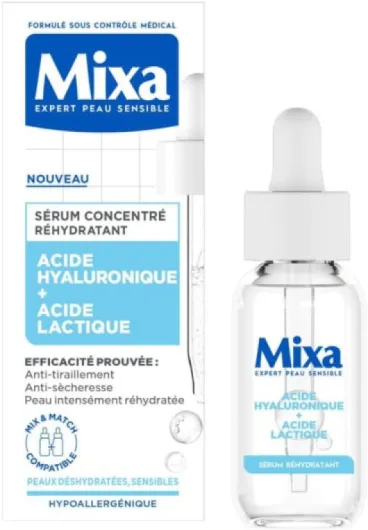 Sérum Concentré Réhydratant - Pour Peaux Déshydratées et Sensibles - Enrichi en Acide Hyaluronique et Lactique - 30 ml