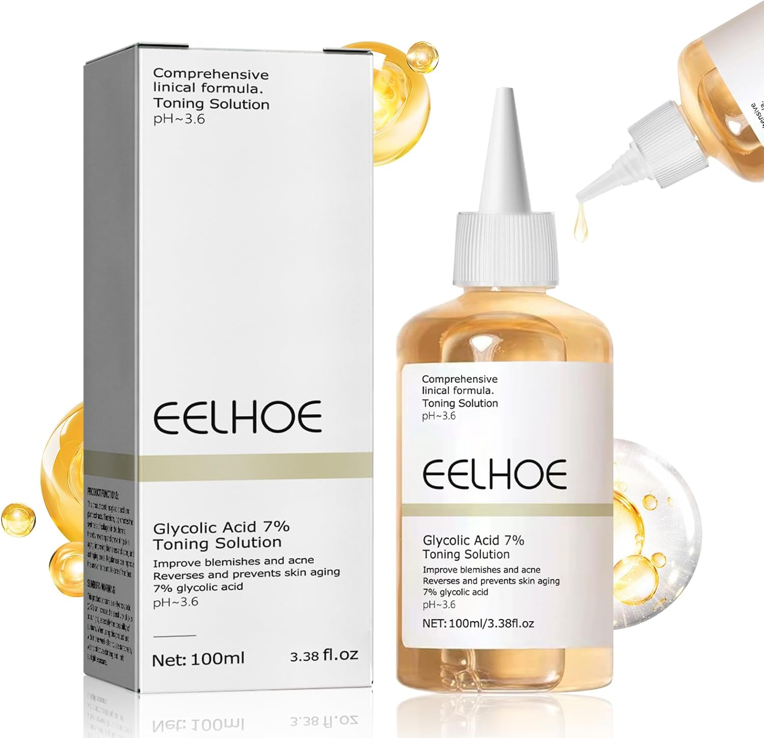 Acide Glycolique, Acide Glycolique 7% Toner Visage, Lotion Tonique Visage,Toner Tonique Peeling visage,Hydratant,Apaisant,Réduisant les Pores,Peau Brillante,Convient à Tous les Types de Peau