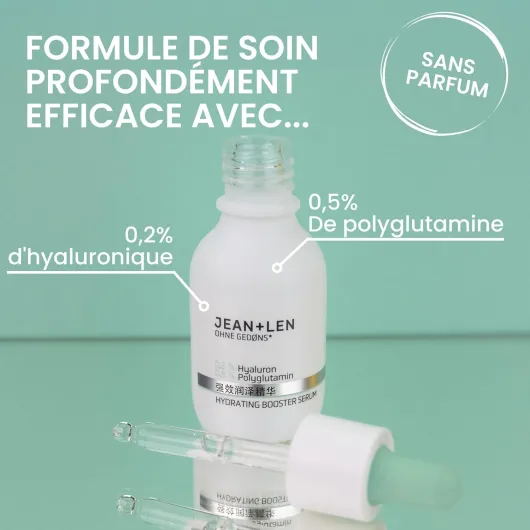 Jean & Len Hydrating Booster Serum, idéal pour tous les types de peau, hydratation en profondeur pendant 24h, sérum visage léger et sans parfum, végétalien, 30 ml