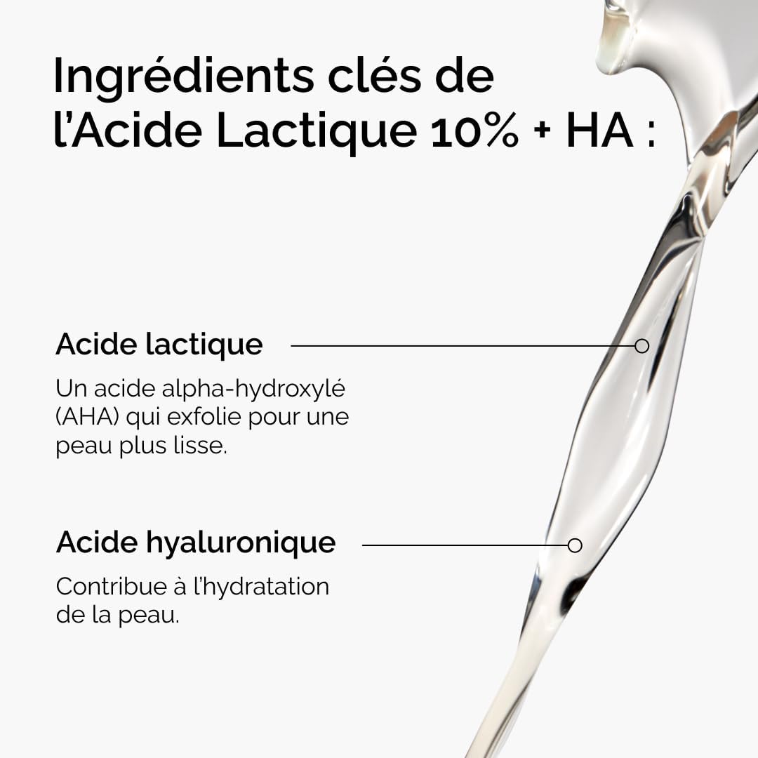 The Ordinary Acide Lactique 10% + Acide Hyaluronique, Sérum exfoliant très puissant, pour une peau plus lisse et plus éclatante, 30 ml