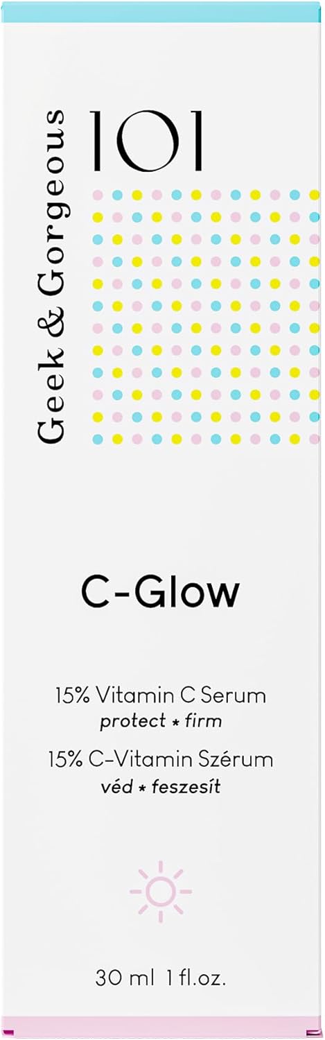 Geek & Gorgeous - C-Glow - Sérum à 15% de vitamine C + acide férulique & vitamine E, protège contre les dommages environnementaux, stimule le collagène & unifie le teint - tous les types de peau, Pack