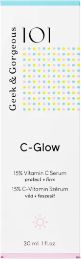 Geek & Gorgeous - C-Glow - Sérum à 15% de vitamine C + acide férulique & vitamine E, protège contre les dommages environnementaux, stimule le collagène & unifie le teint - tous les types de peau, Pack