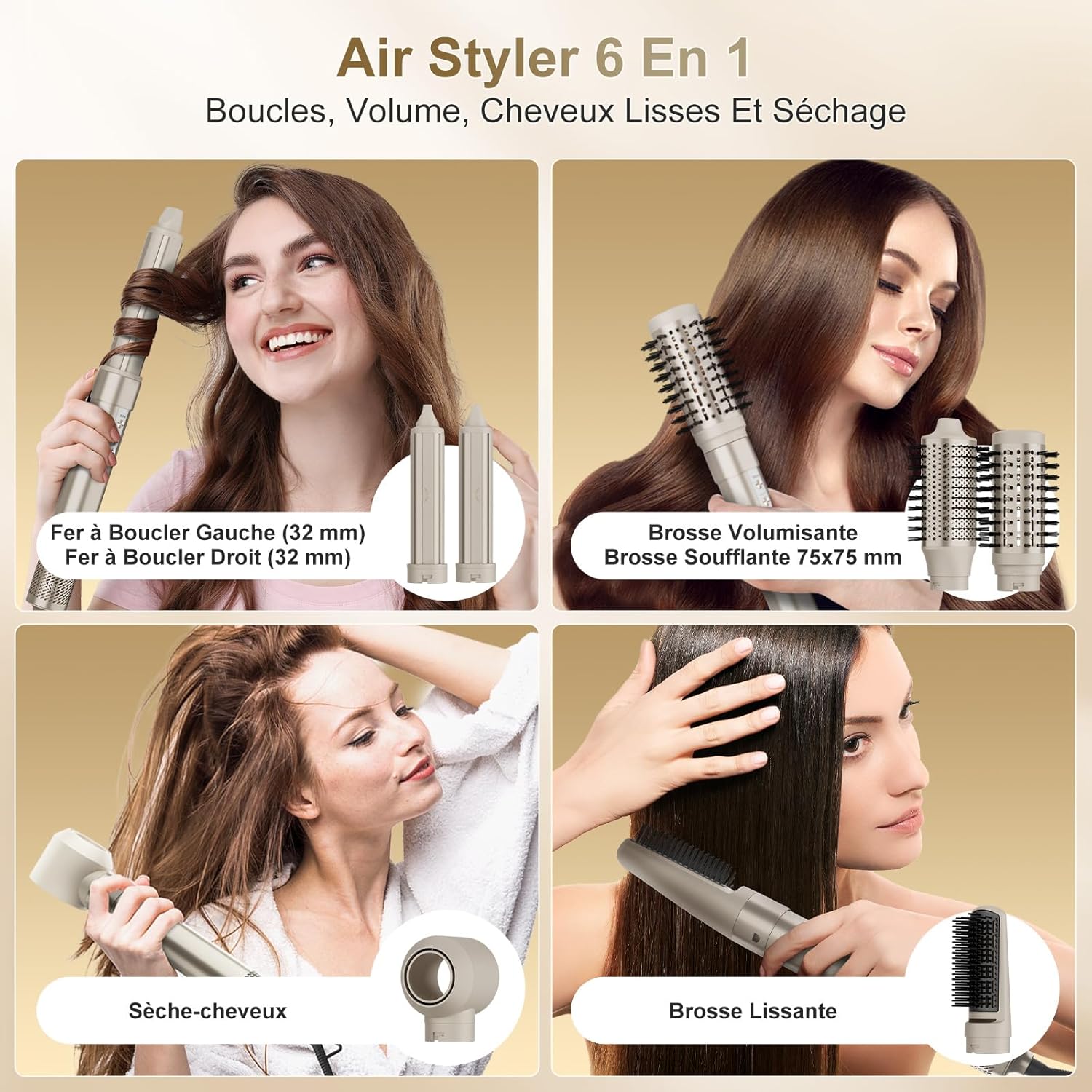 7MAGIC Air Styler 6 en 1, Sèche Cheveux Ionique, Boucleur a Cheveux Automatique, Brosse Soufflante, Brosse Lissante, Sans Dommages De Chaleur, avec Sac De Voyage, pour Les Occasions Spéciales