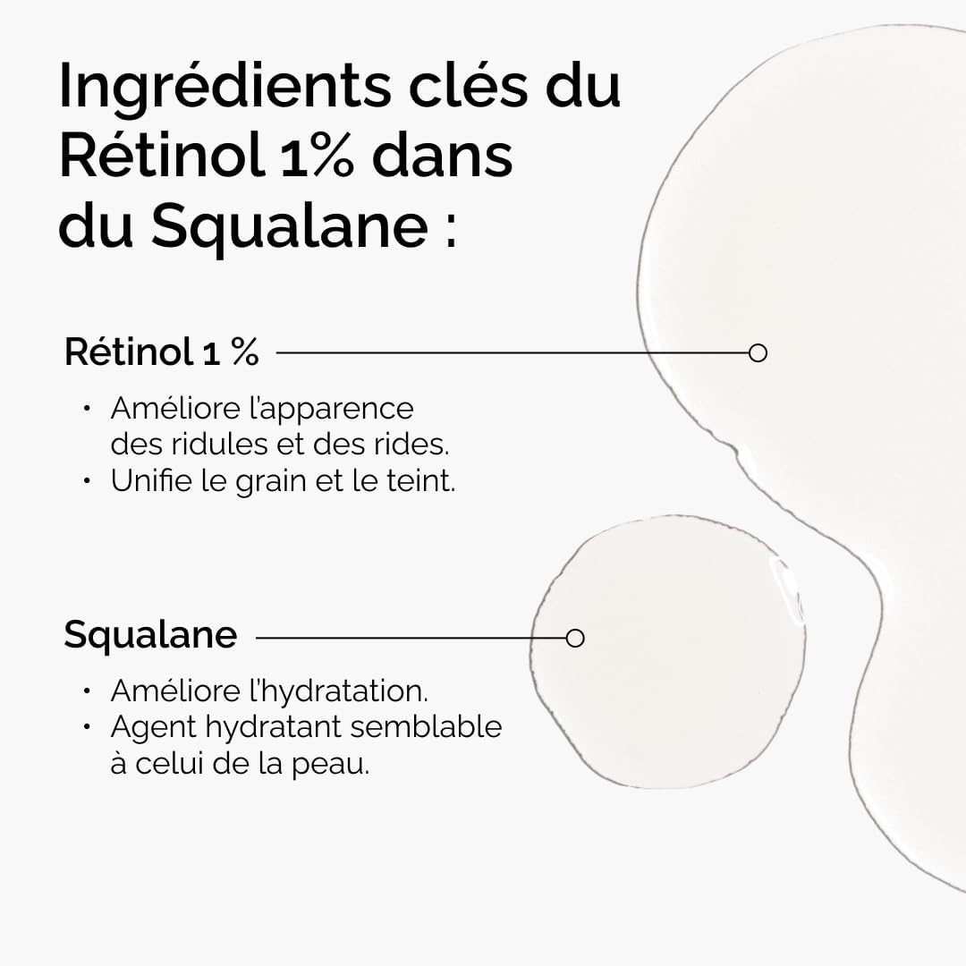 The Ordinary Rétinol 1% dans du Squalane, Sérum au rétinol très puissant, pour un traitement anti-vieillissement et une peau lisse, 30 ml