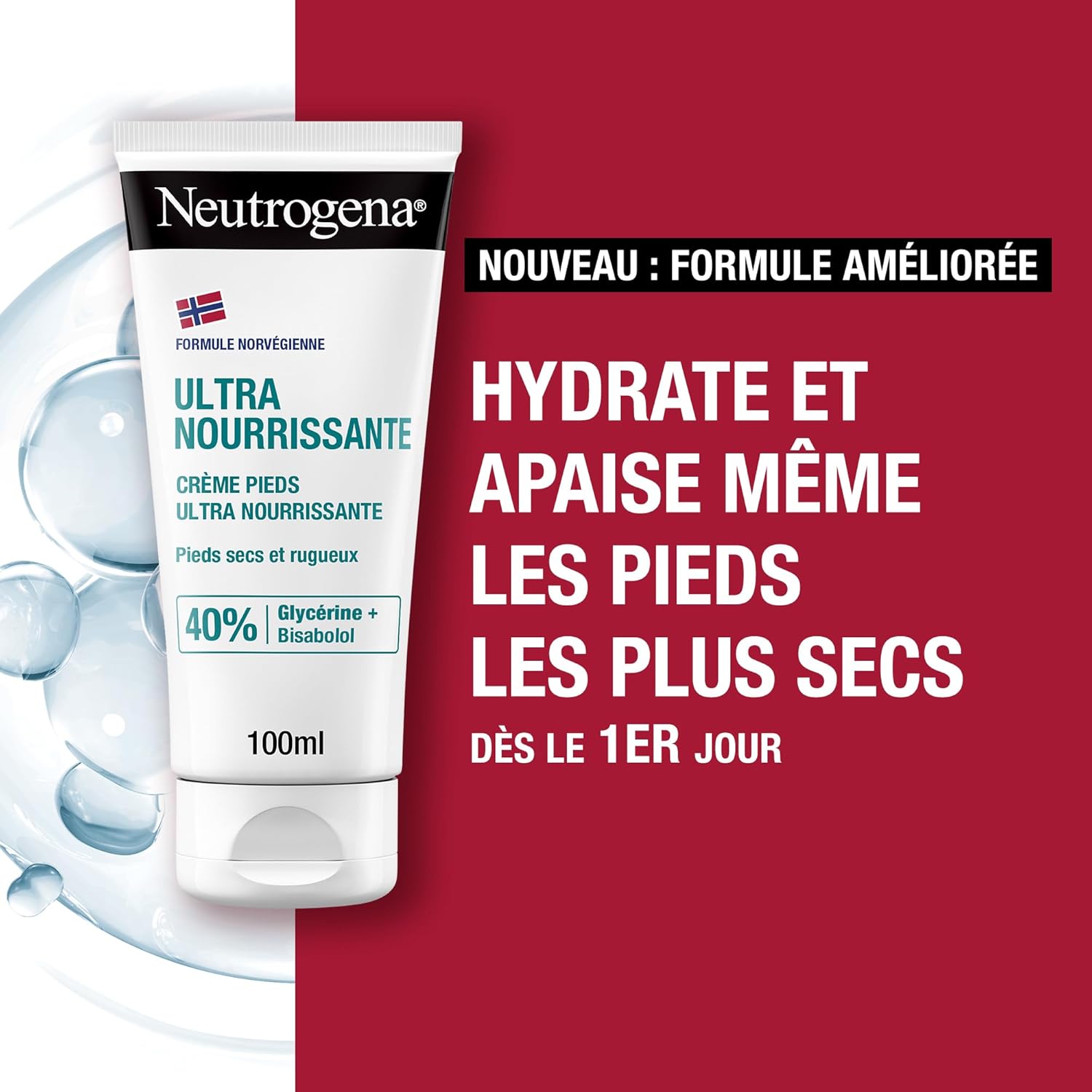 Crème Pieds Ultra Nourrissante Formule Norvégienne (tube de 100 ml) – Crème hydratante 24 h pour pieds secs et abîmés – Avec glycérine et bisabolol
