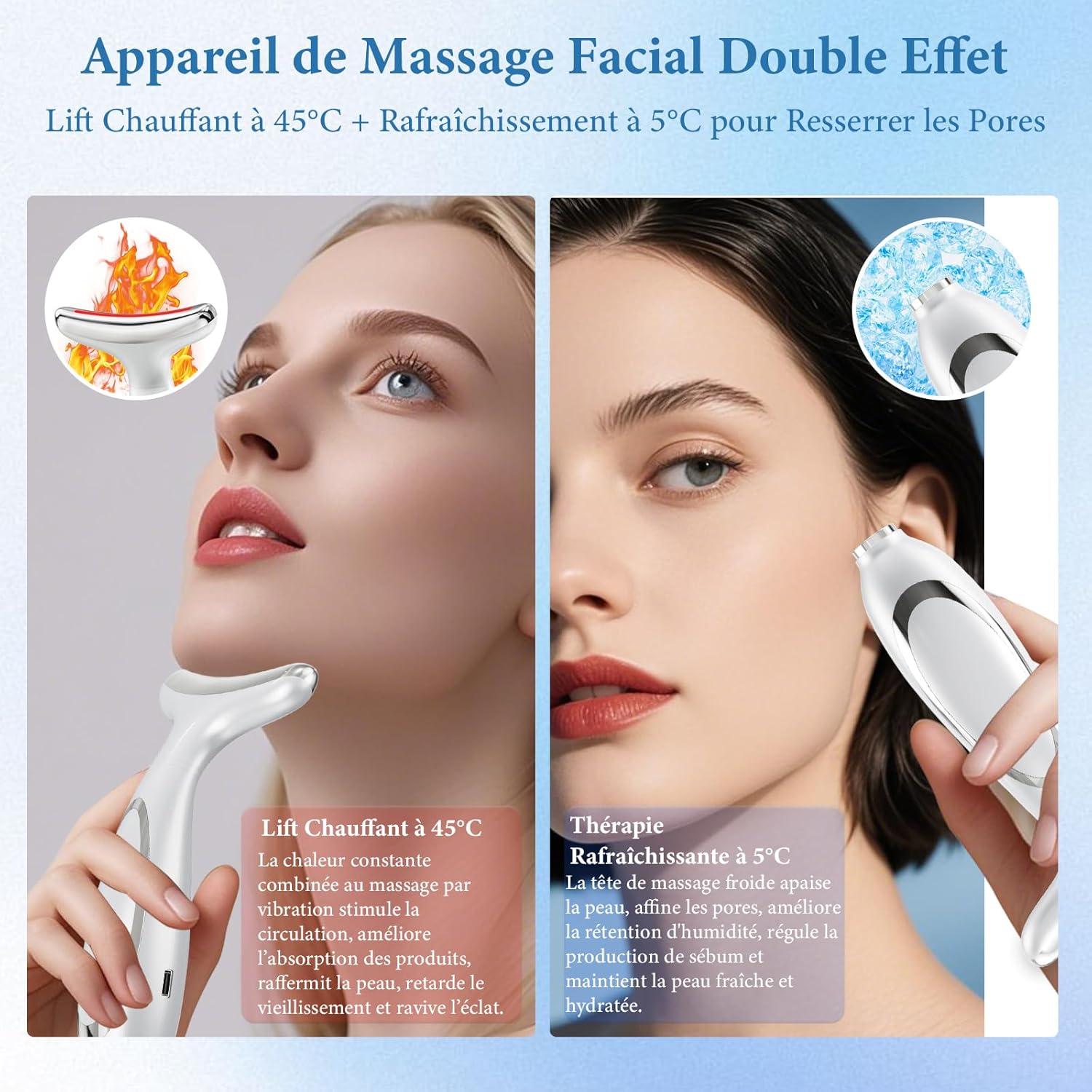 Appareil Visage Anti Ride Lifting: Masseur Visage 5°C Froid & 45°C Chaleur – Appareil Massage de Beauté Electrique EMS 6 Modes LED 7 Couleurs – Soin Anti-Âge Raffermissant Face Cou Double Menton Lift Blanc, Argenté, Noir
