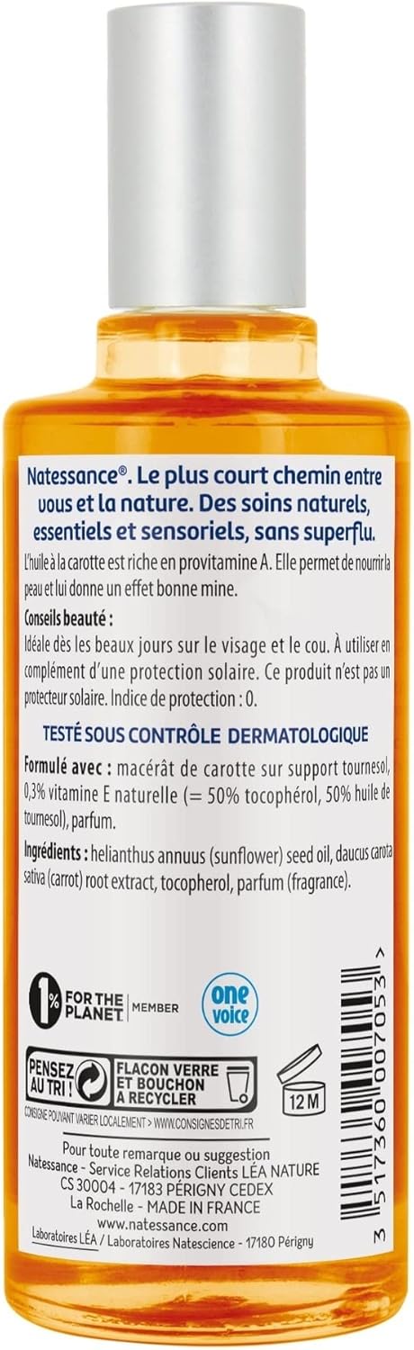Huile de Carotte Effet Bonne Mine 100 ml 50 ml (Lot de 1)