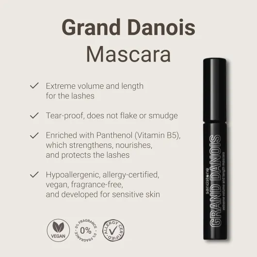 Grand Danois Mascara Noir pour Yeux Sensibles - Hypoallergénique & Vegan - Volume & Longueur Intenses - Anti-Bavures - Sans Parfum