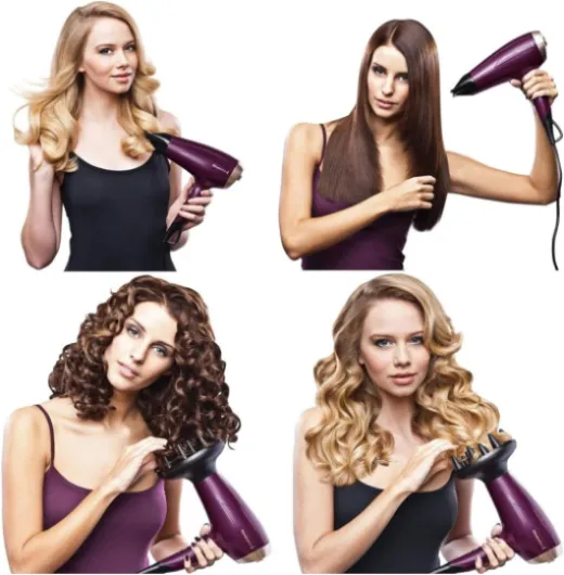Sèche-cheveux Ionique rapide & Volume, Your Style (2300W, léger, versatile, ionique, brillance sans frisottis, set de coiffure avec concentrateur, diffuseur, peigne volume) D5219 Violet 2300W