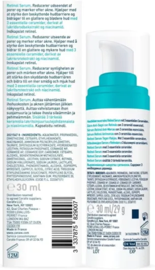 CeraVe - Sérum Retinol Anti-Marques - Réduit l'Apparence des Marques Post-Acné - Rétinol + Racine de Réglisse + 3 Céramides - Peaux à Imperfections - 30 ml