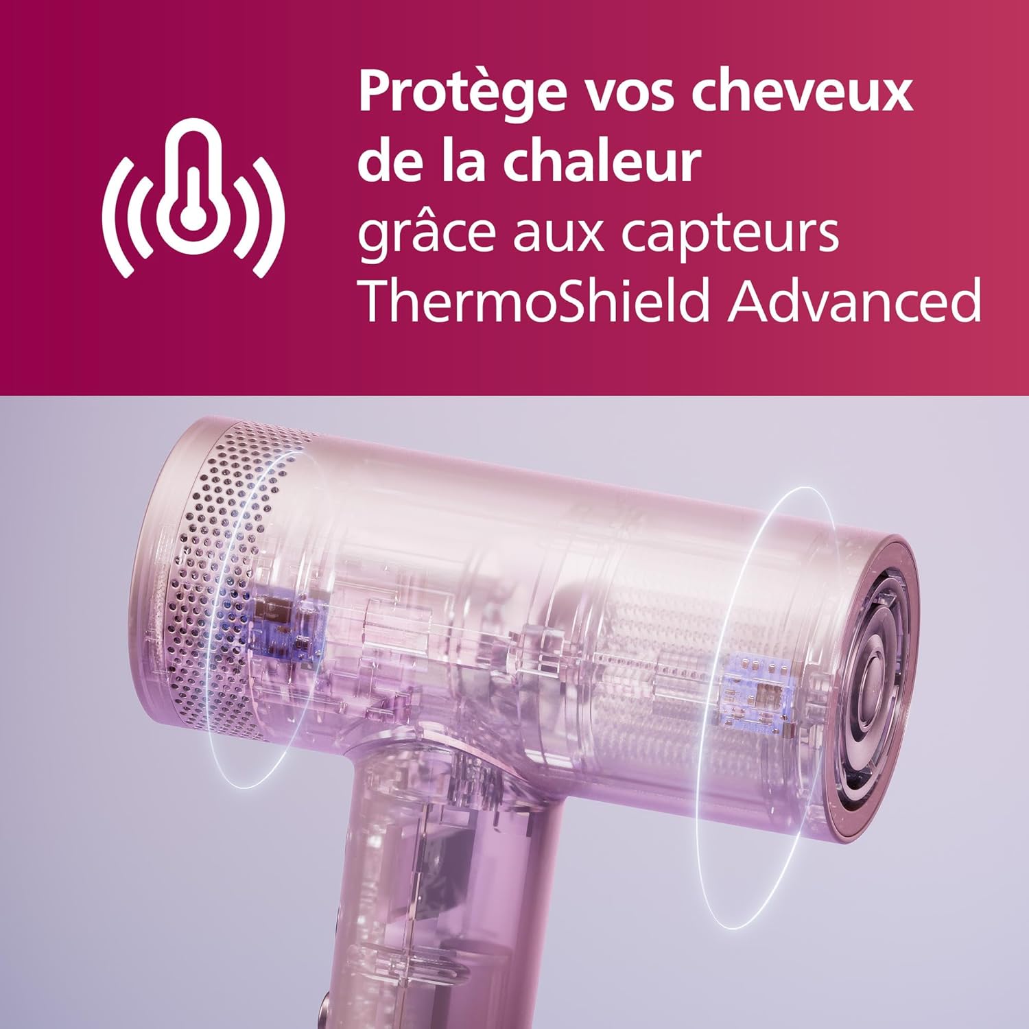 Sèche-cheveux Philips High Speed 8000 Series, ThermoShield Advanced, ionique, embout de coiffage et diffuseur, soin du cuir chevelu, 1400 W, champagne rosé, modèle BHD837/10