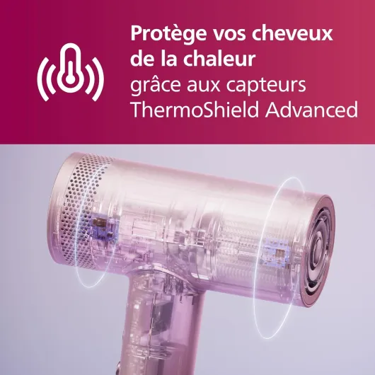 Sèche-cheveux Philips High Speed 8000 Series, ThermoShield Advanced, ionique, embout de coiffage et diffuseur, soin du cuir chevelu, 1400 W, champagne rosé, modèle BHD837/10