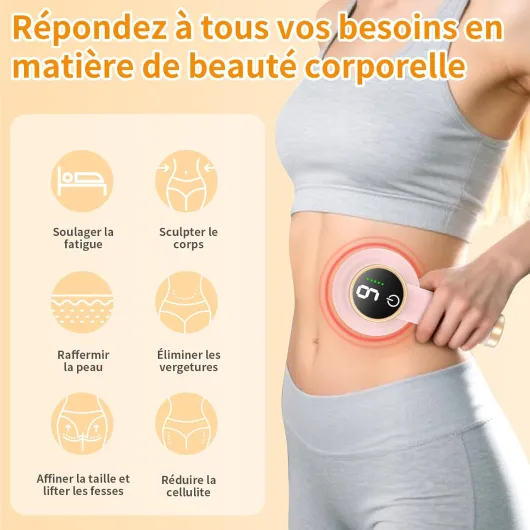 Masseur Anti-Cellulite Électrique Rechargeable Rose Poudré, Appareil Minceur 9 Vitesses, 8 Têtes pour Jambes, Cuisses, Ventre, Fessiers