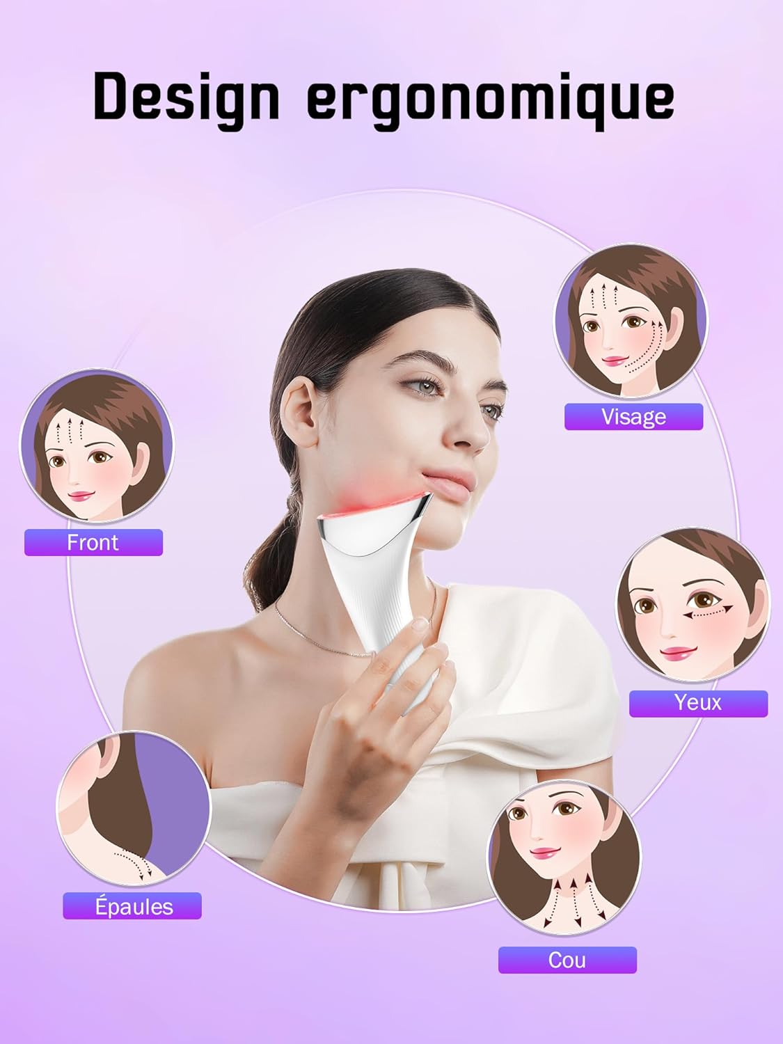 Appareil Anti Rides Visage Massage: Masseur Facial Électrique pour Lifting Visage et Double Menton 3 Modes LED - Chauffage à 45℃ EMS pour Raffermissement du Visage et du Cou - Anti-Âge pour Femmes Blanc