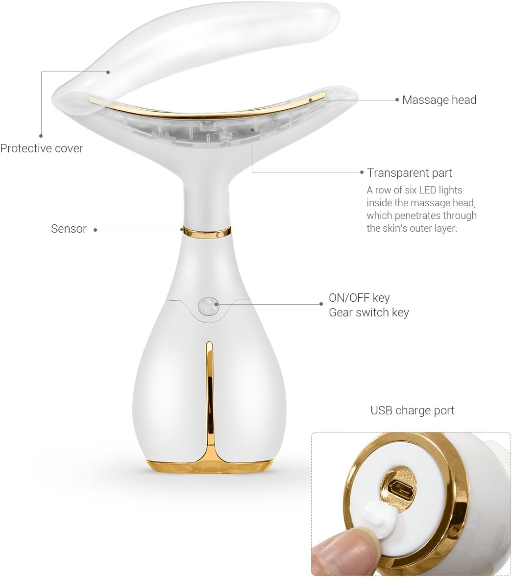 Ms.W Appareil Anti Rides Visage, Appareils Lifting Massage Visage, Anti-âge Soin de Peau Beauté Appareil, Masseur Tonification Levage Pour Le Visage, Réduction des Pores, Rechargeable Blanc Argenté