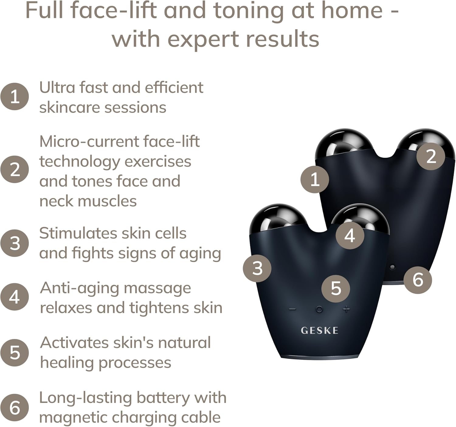 SmartAppGuided™ MicroCurrent Face Lifter - 6 in 1 - Lifting facial - Outils de soins de la peau - Lifting visage - Appareil anti-âge - Micro-courant contre les rides Black