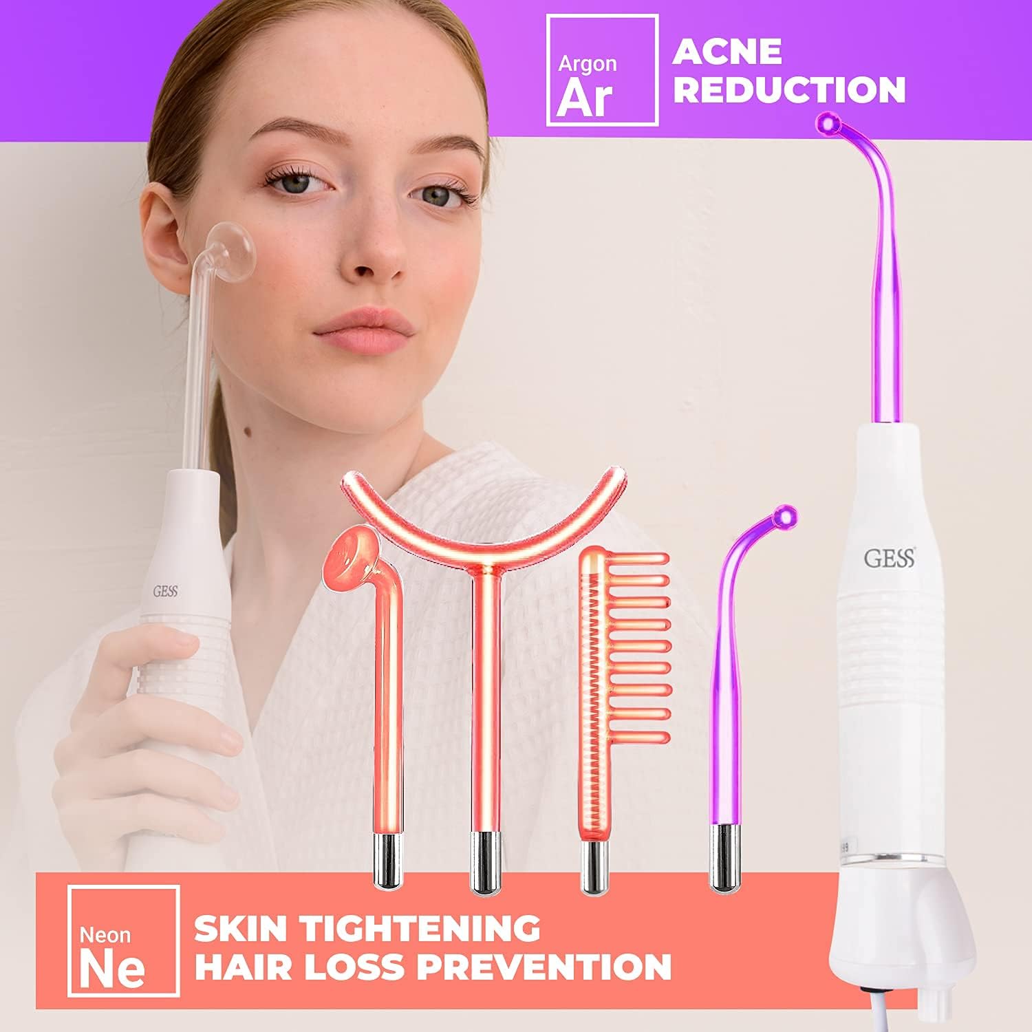 Darsonval SuperNova Appareil à haute fréquence, 4 tubes, thérapie micro-courante, élimination des rides, anti-âge, la peau, cheveux corps visage