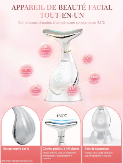 Appareil Anti Rides Massage Visage: Masseur Electrique Lifting Visage, 3 Modes Appareil LED pour Raffermir et Soulever le Visage Masseur Beauté avec 42 ° C Lifting EMS Massage avec base