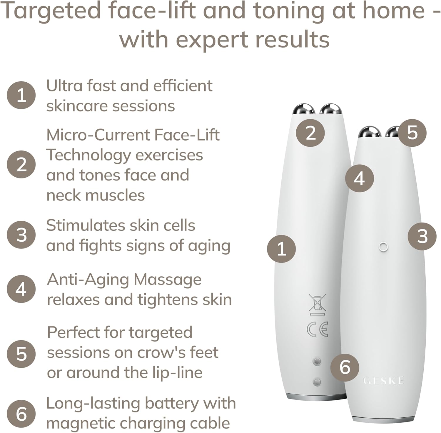 SmartAppGuided™ MicroCurrent Face-Lift Pen - 6 in 1 - Outils de soins de la peau - Appareil anti-âge - Lifting du visage - Peau jeune sans rides - Appareil pour le visage White