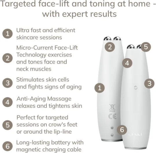 SmartAppGuided™ MicroCurrent Face-Lift Pen - 6 in 1 - Outils de soins de la peau - Appareil anti-âge - Lifting du visage - Peau jeune sans rides - Appareil pour le visage White