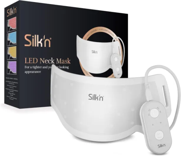 Silk'n Masque pour le cou LED - LED Neck Mask - Soins de peau avec 4 types de lumière - Masque lumineux avec lumière rouge pour le collagène et anti-âge - 24 × 11 × 1 cm - Sans fil - Blanc