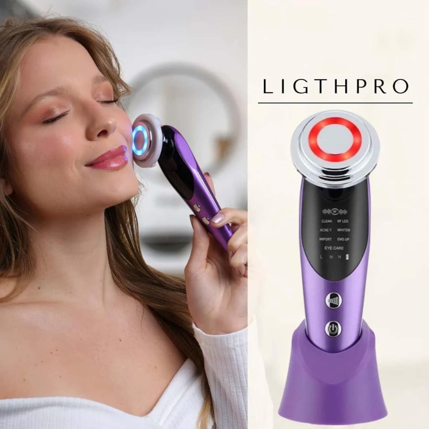 FontanaySkin LightPro 7in1 - Appareil de Luminothérapie Anti-Âge Visage - Soin Lumière LED 7 Couleurs - Lifting & Rafermissement Peau - Technologie Fontanay™ (Blanc)